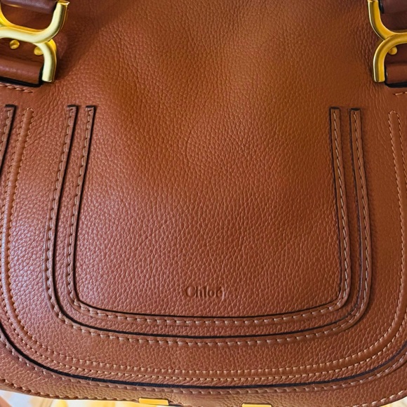 Chloe Marcie Satchel in Tan Grained Leather with Gold Accents - Picture 10 of 12